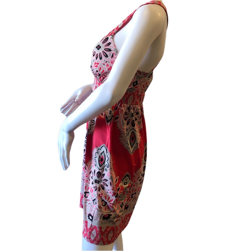 INC Sundress Pink Paisley Petite Summer V-neck Midi Fitted Sexy Party Dress - Picture 2 of 5